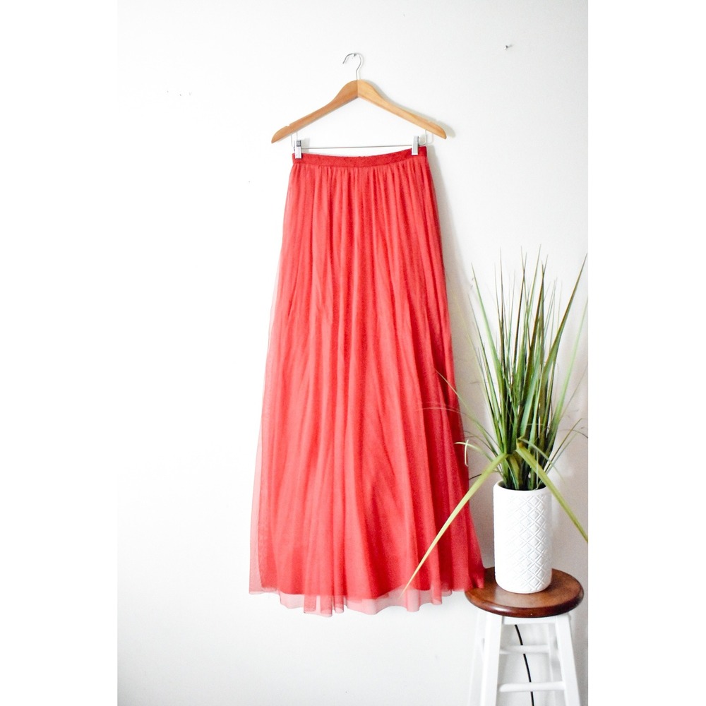 Blondie Nites Maxi Skirt Women 9 Red Y2K Tulle Lace Waist Ball Gown Formal USA